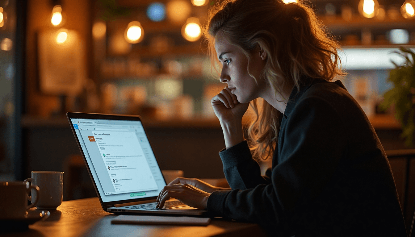 Stressed business owner sees slow site alert on laptop