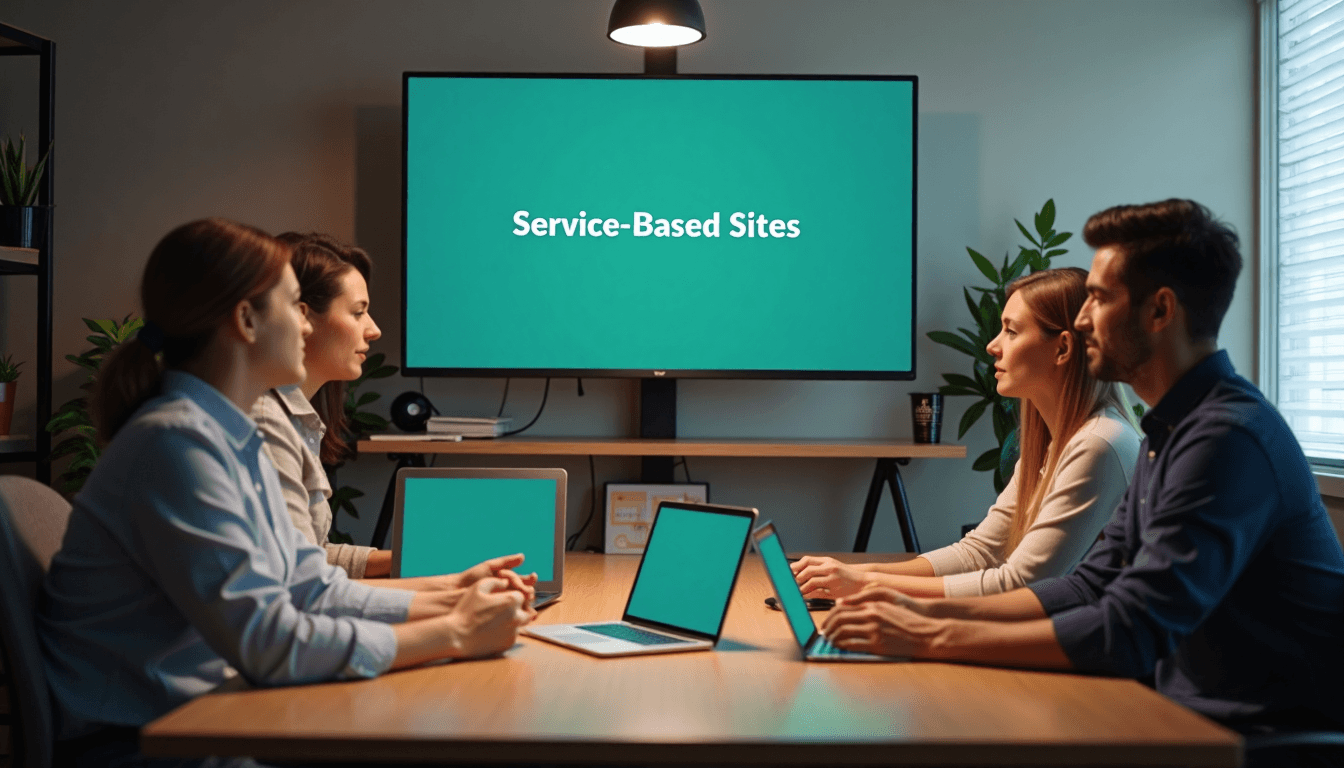 Agency team collaborates on service website design mockups