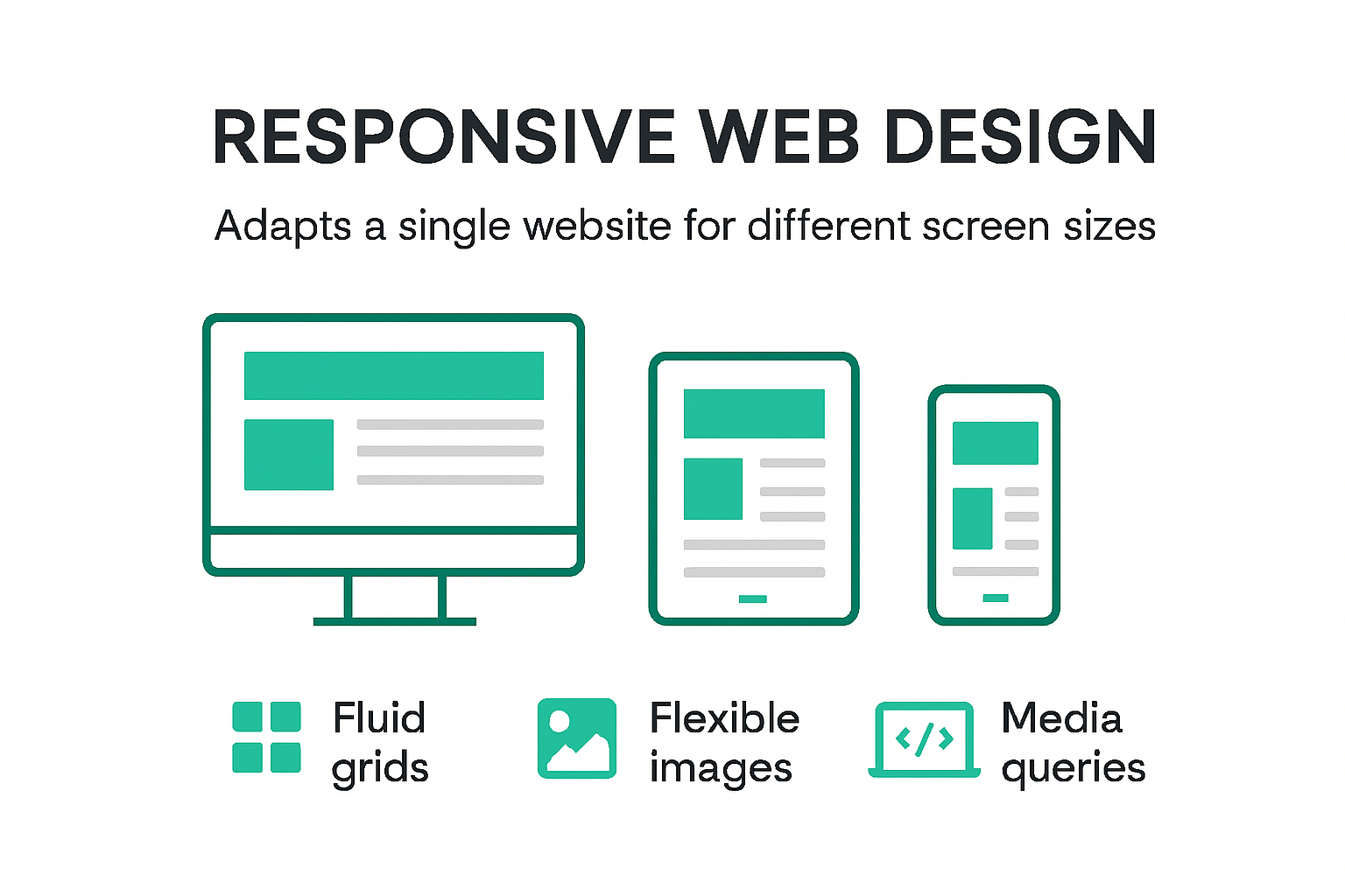 Infographic showing how websites adapt to mobile, tablet, and desktop screens