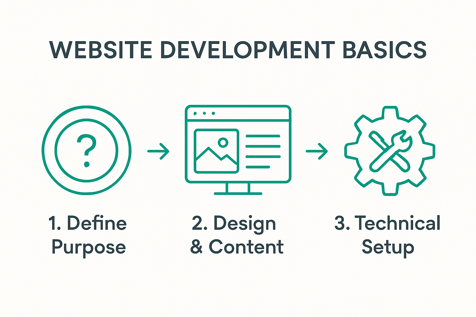 Infographic showing key website development basics steps and concepts