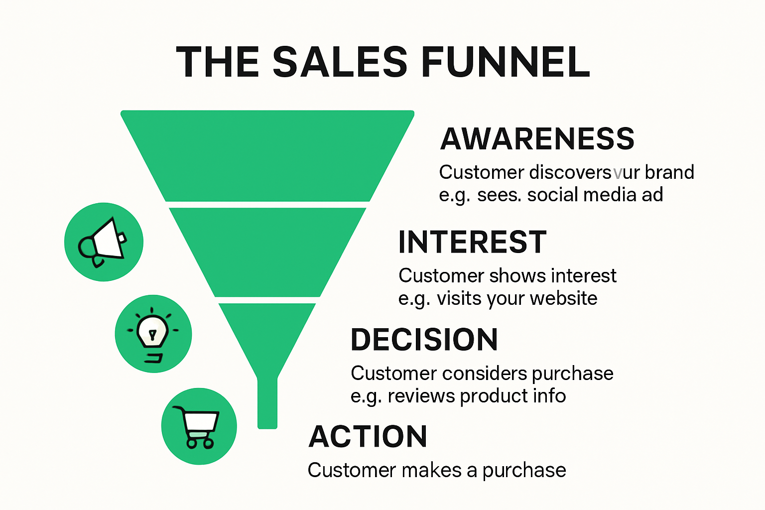 Infographic showing basic sales funnel stages for small businesses
