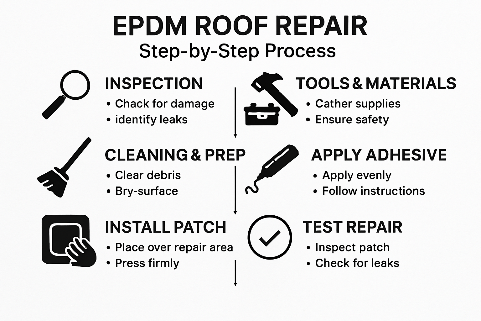 Infographic shows six key EPDM roof repair steps