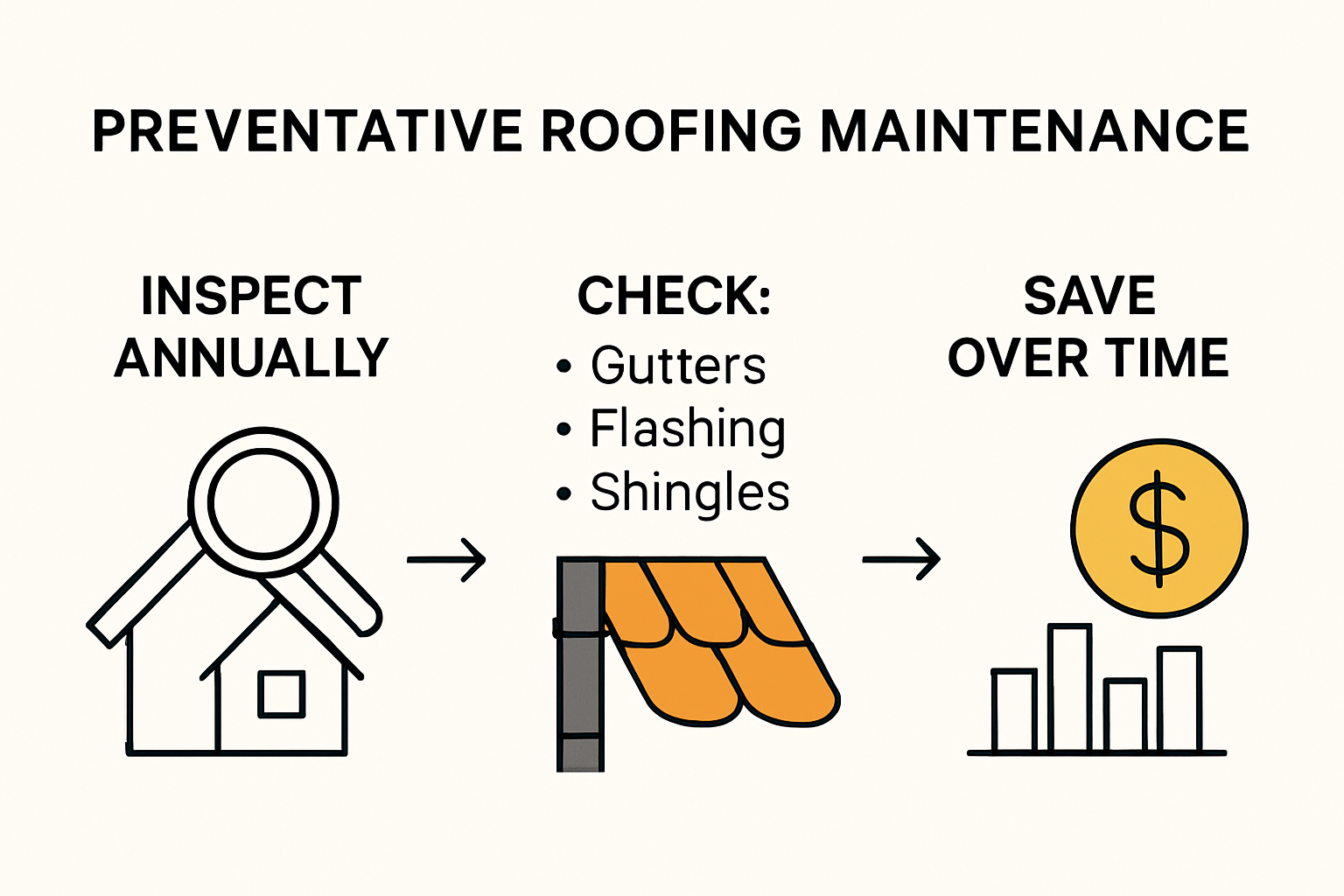 Infographic visualizing key steps and savings of preventative roofing maintenance