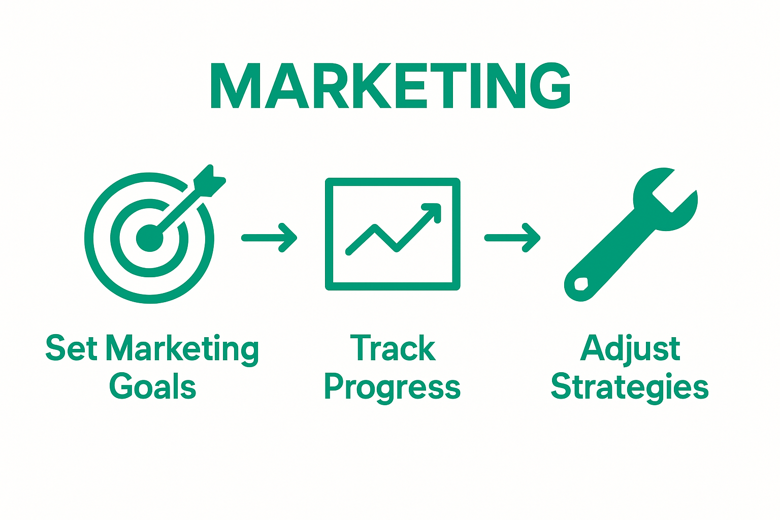 Simple workflow: set marketing goals, track progress, adjust strategies