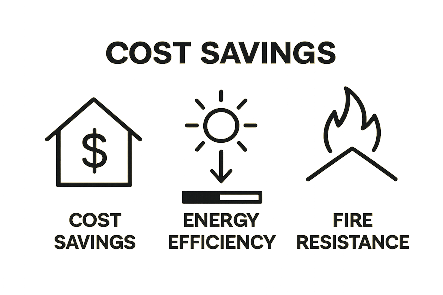 Infographic comparing metal roofing cost, energy, and fire safety