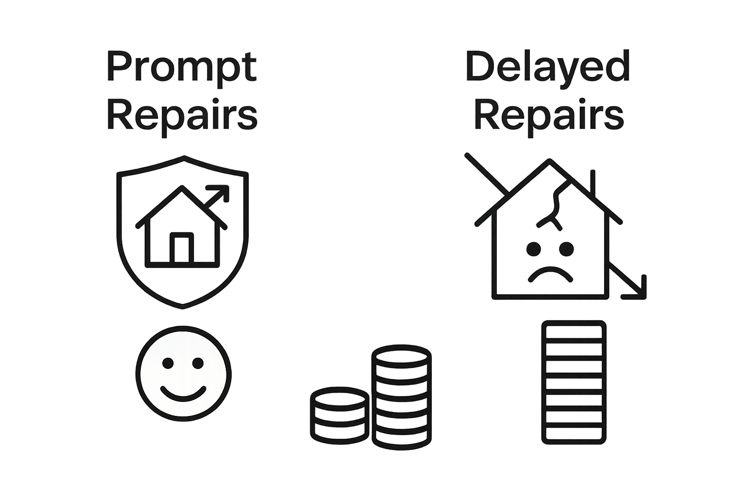 Infographic comparing prompt vs delayed storm repairs impact on cost