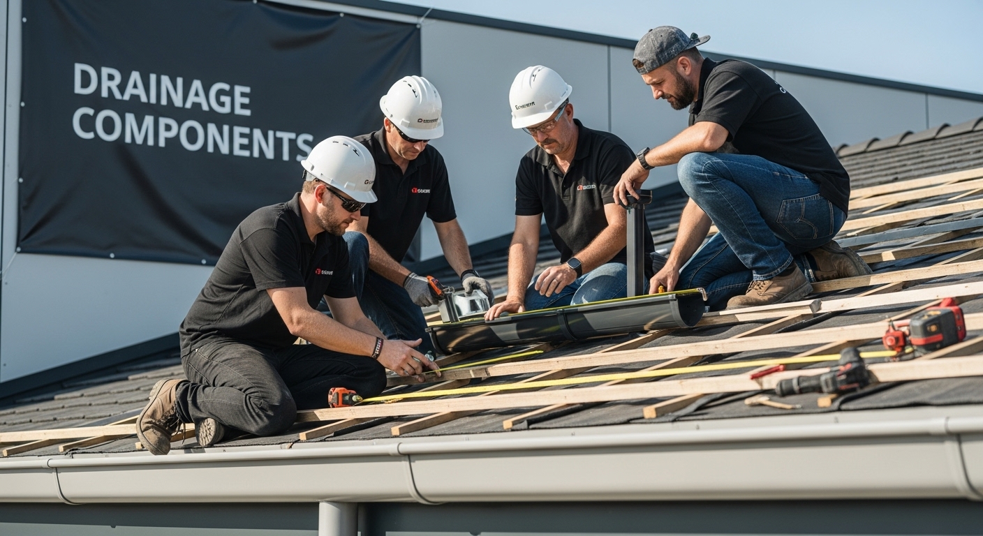 roof drainage installation teamwork