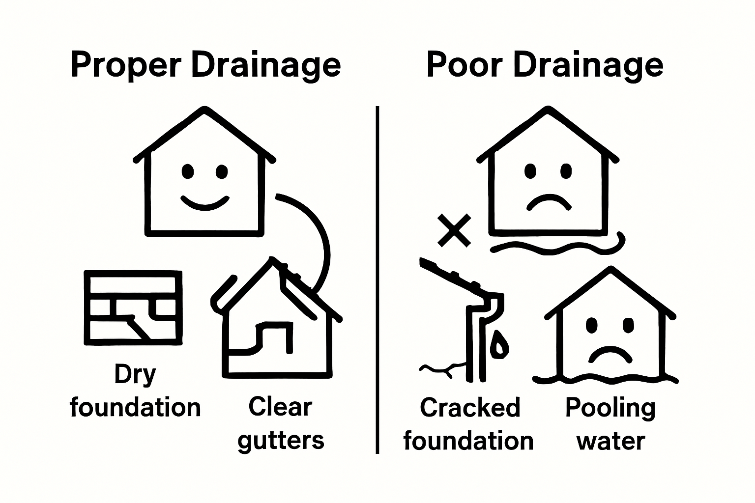 Comparison of building with good drainage versus poor drainage