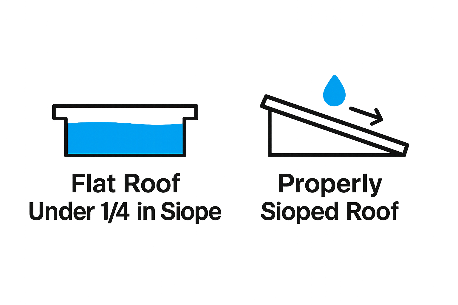 Comparison of flat vs. sloped roof and ponding water