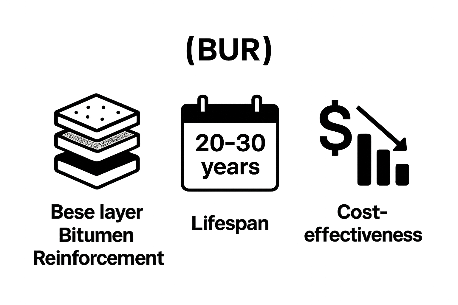 Infographic showing BUR layers, lifespan, and savings