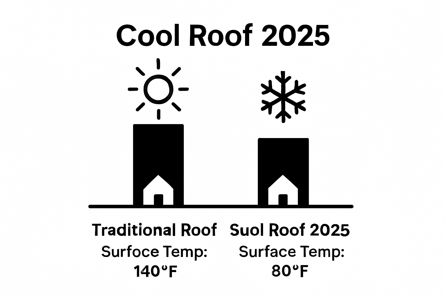 Bar chart comparing surface temperatures of traditional vs. cool roofs