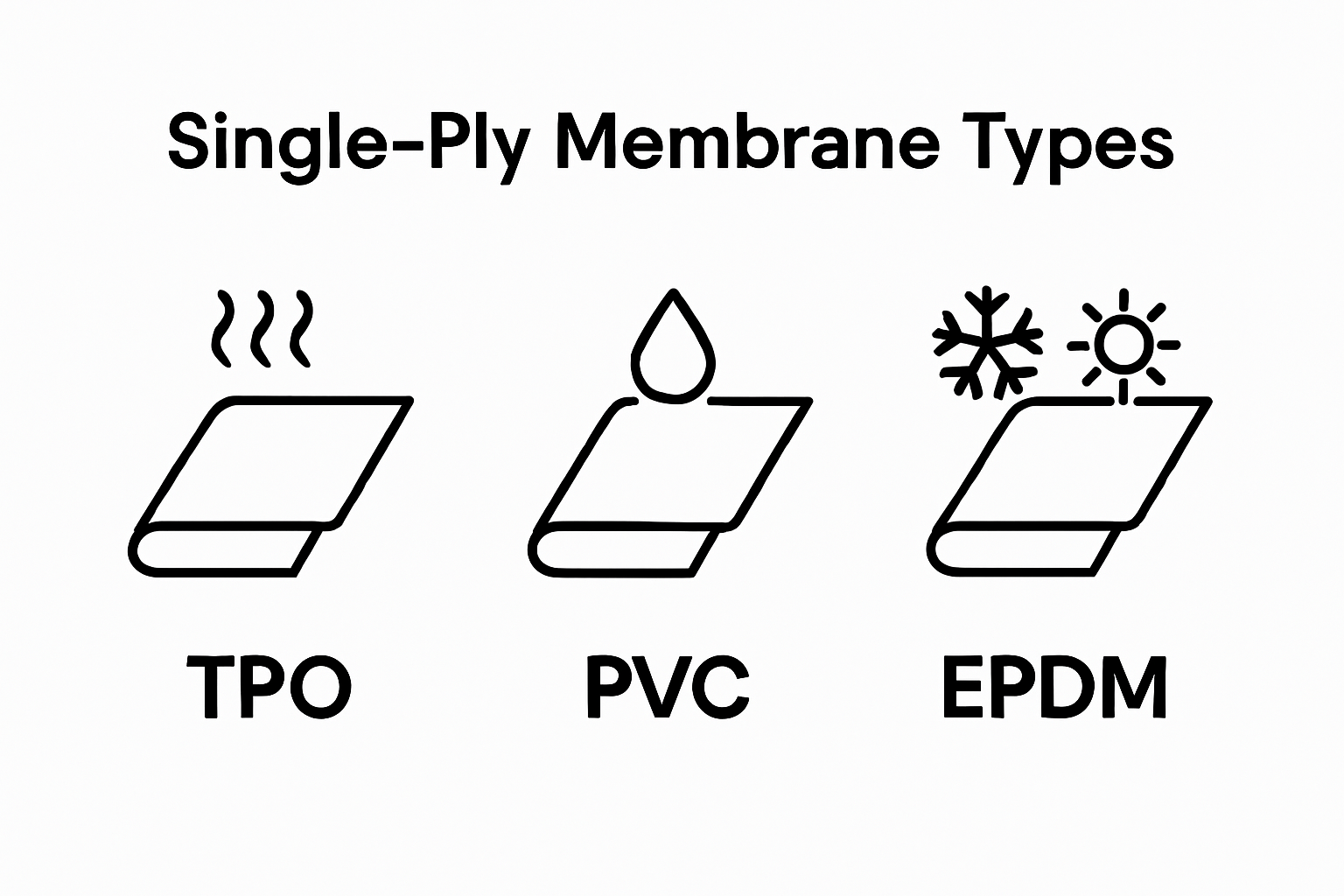 Infographic comparing TPO, PVC, and EPDM commercial roof membranes