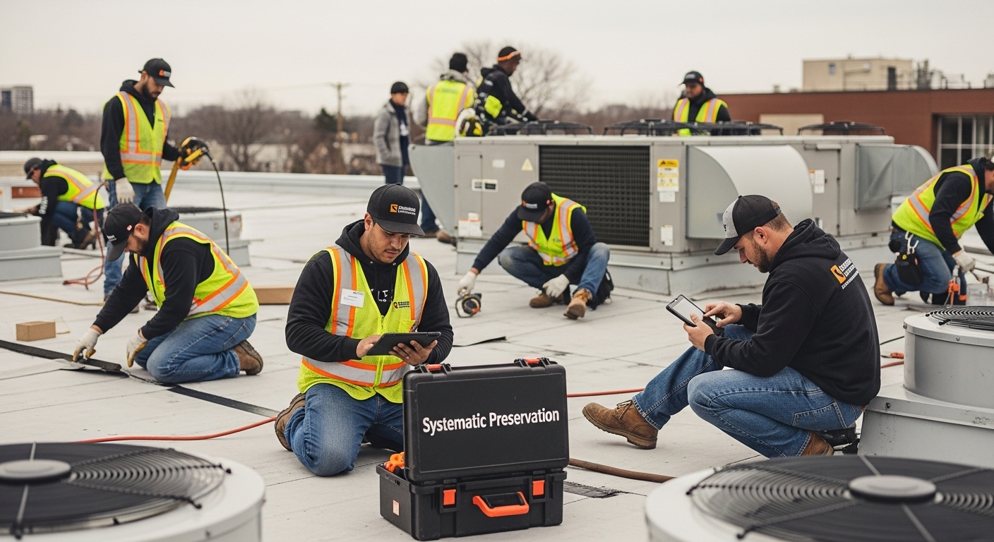 realistic roof maintenance crew