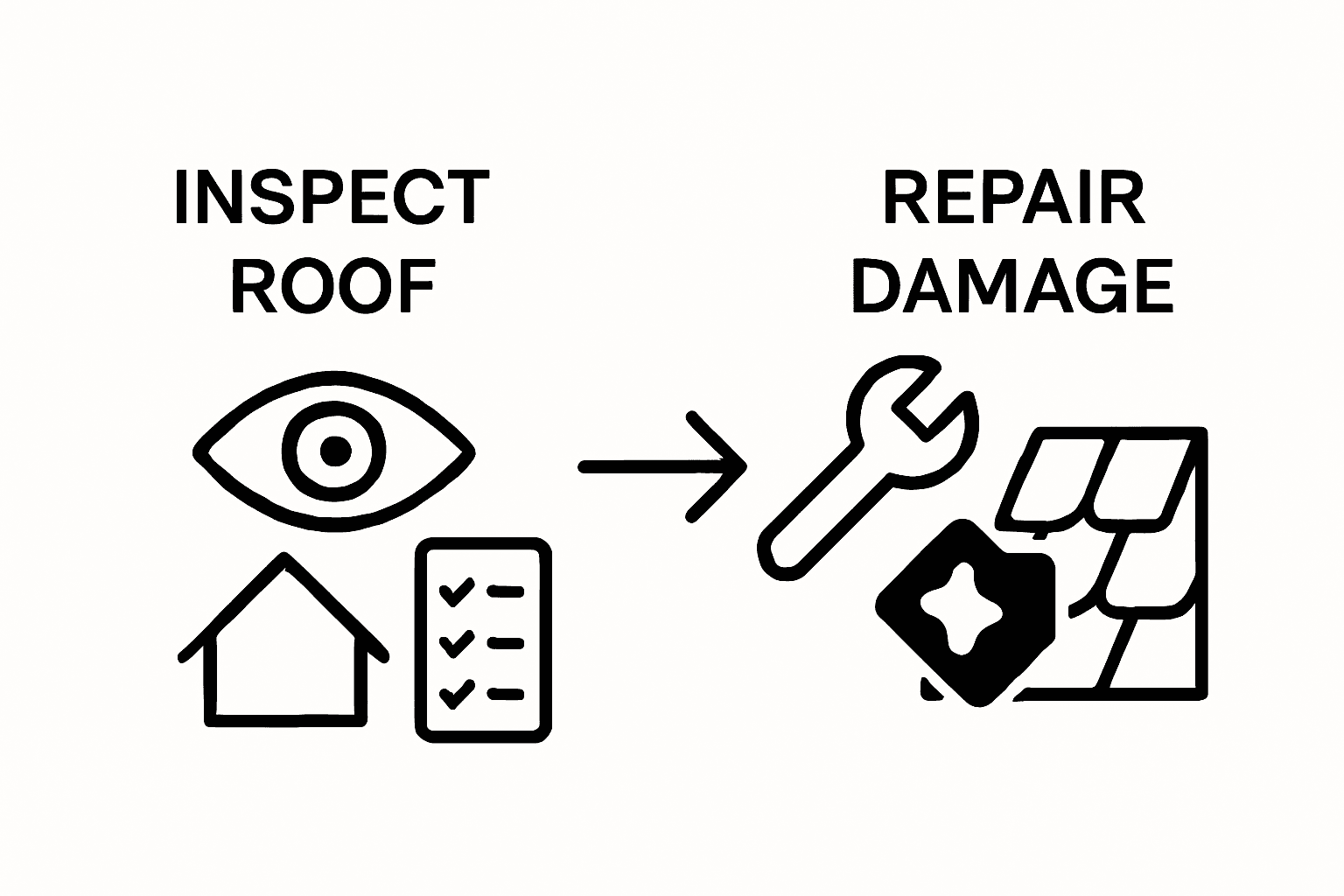Infographic showing inspecting and repairing roof in two steps