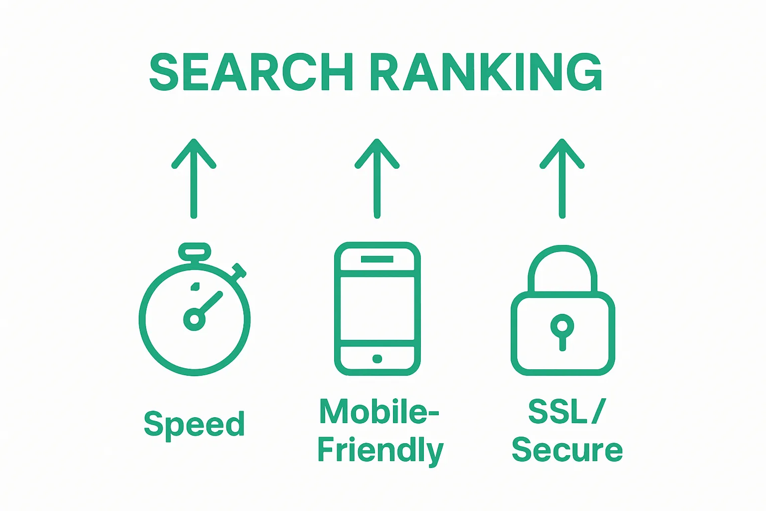 Infographic showing website speed, mobile friendliness, and security as key technical SEO factors
