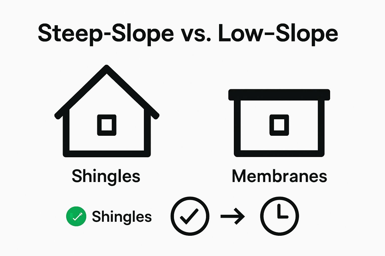 Steep-slope vs. low-slope roof system visual comparison