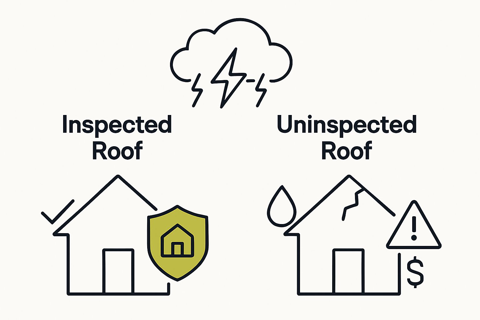 Infographic comparing inspected versus uninspected storm-damaged roofs.