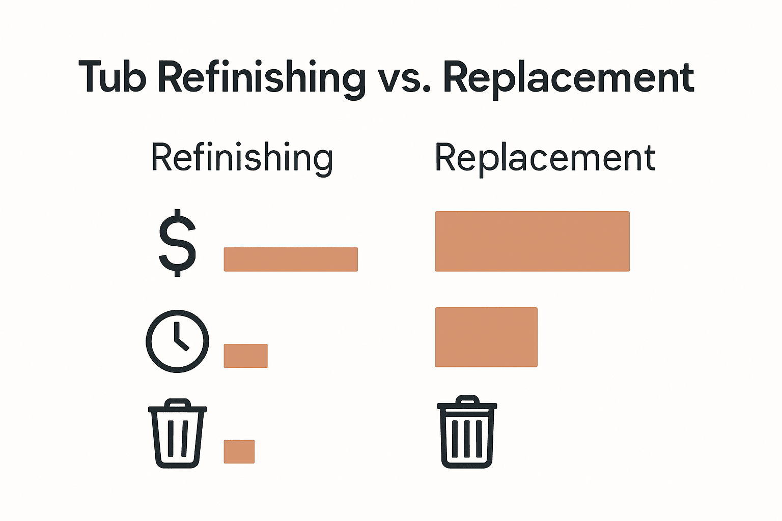 Infographic comparing cost, time, and waste of tub refinishing vs replacement