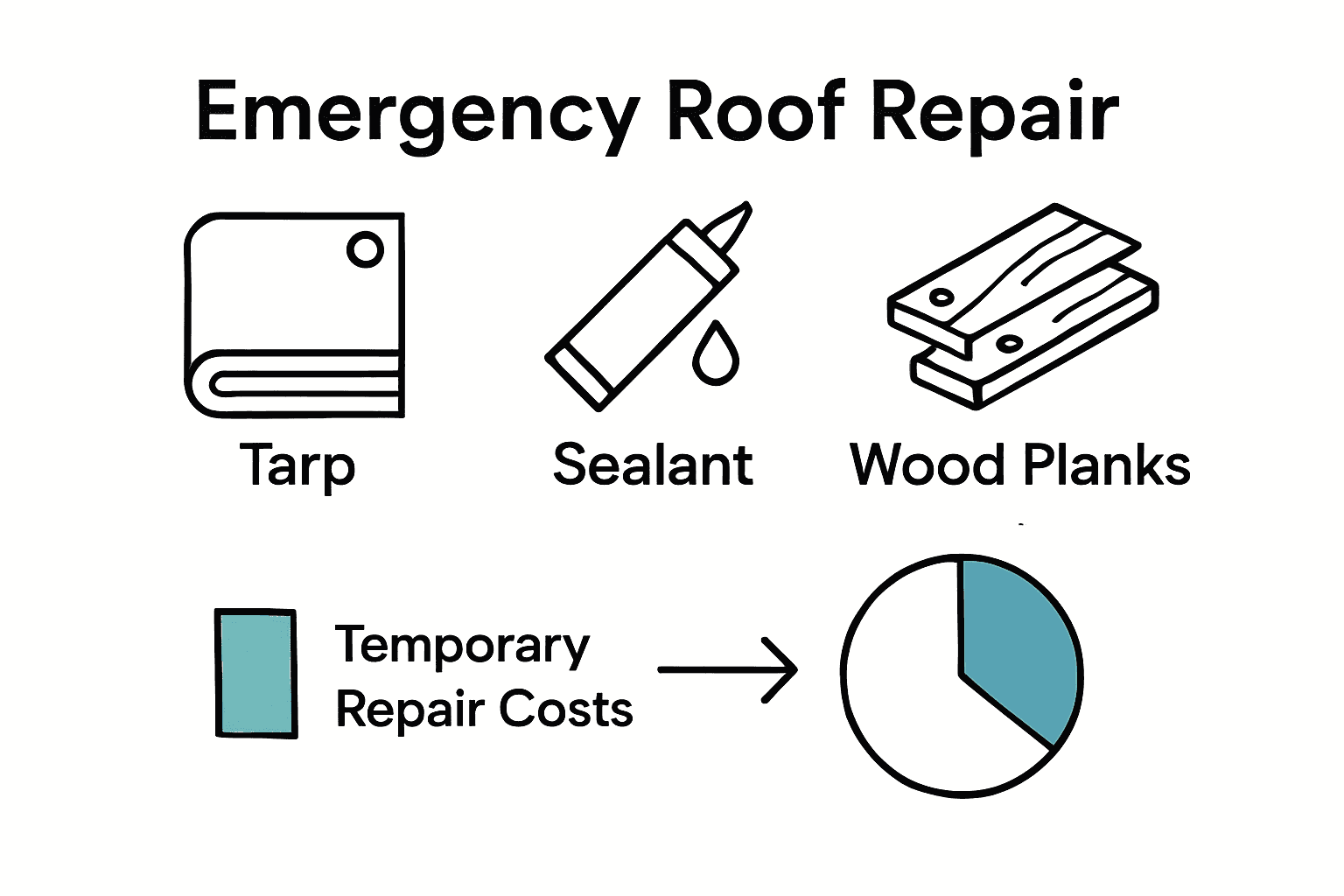Infographic showing emergency roof materials and repair cost comparison.