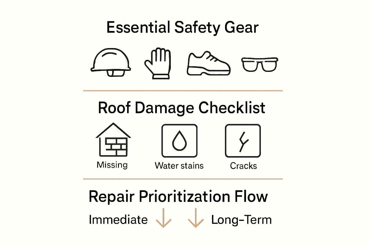 Infographic of roof inspection process with safety gear and checklist icons
