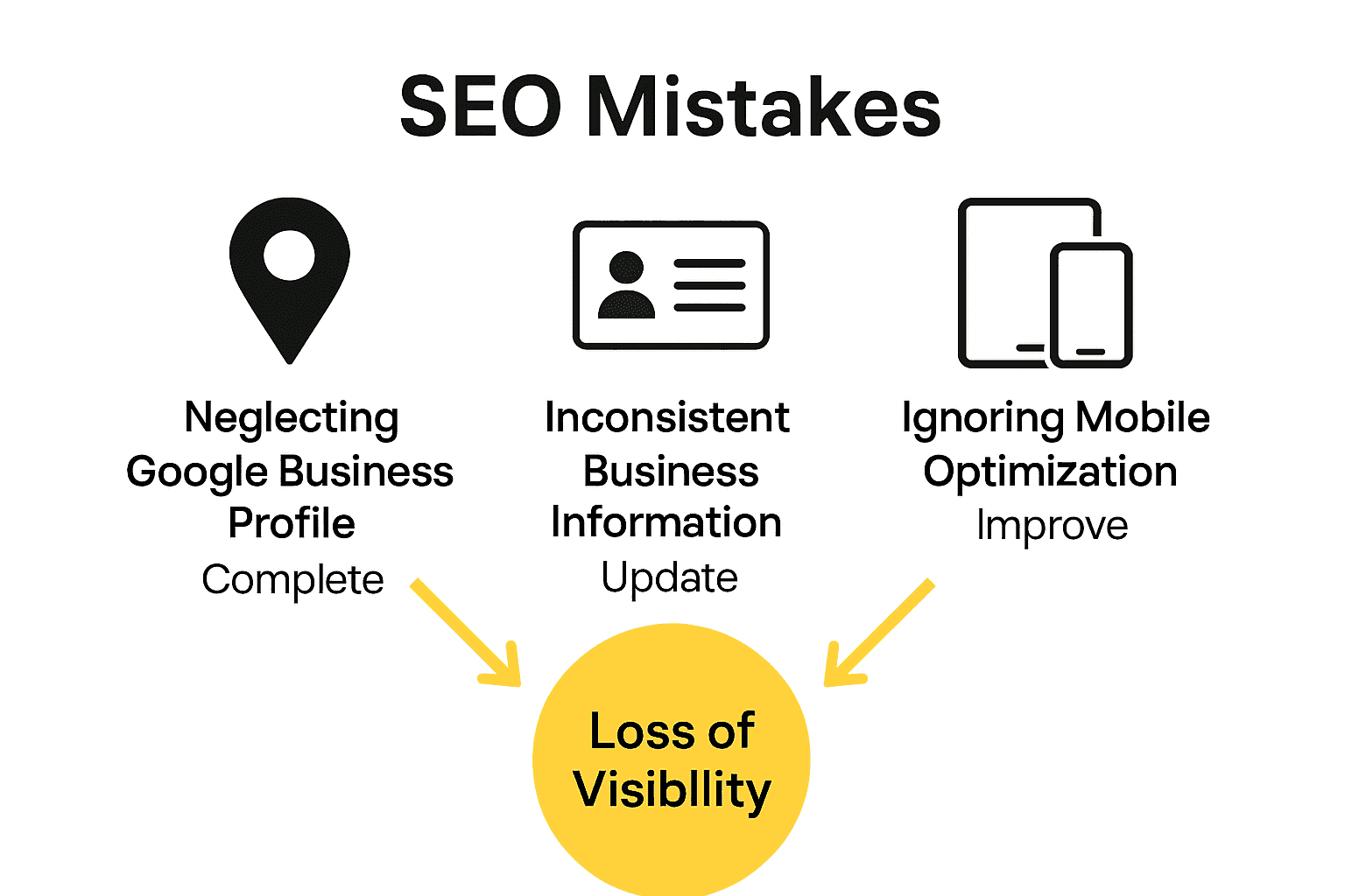 Infographic shows 3 common local SEO mistakes and solutions.