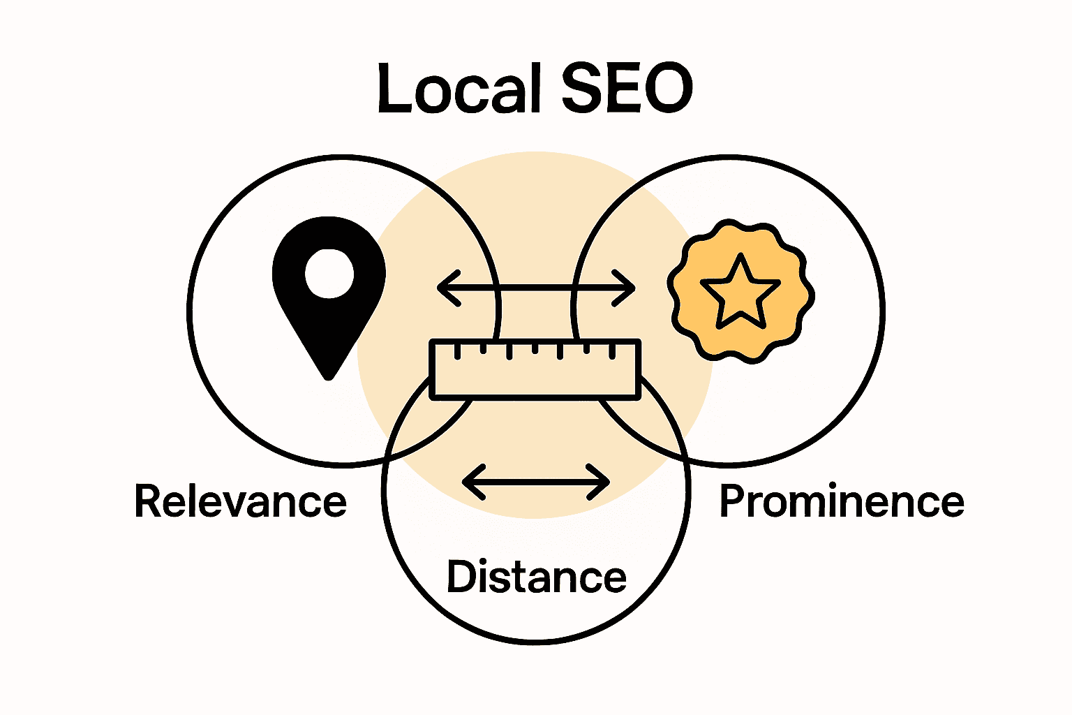 Infographic showing relevance, distance, and prominence in local rankings