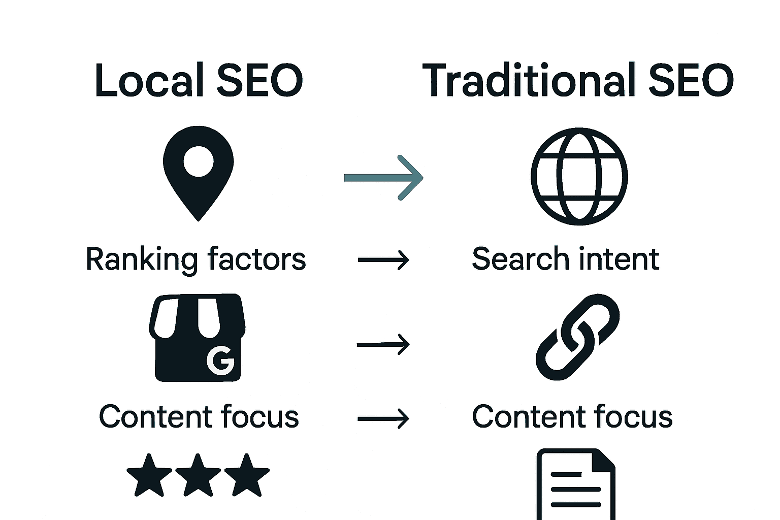 Infographic comparing key elements of local SEO and traditional SEO