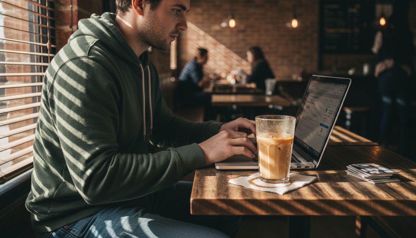 Customer searching for local services on laptop