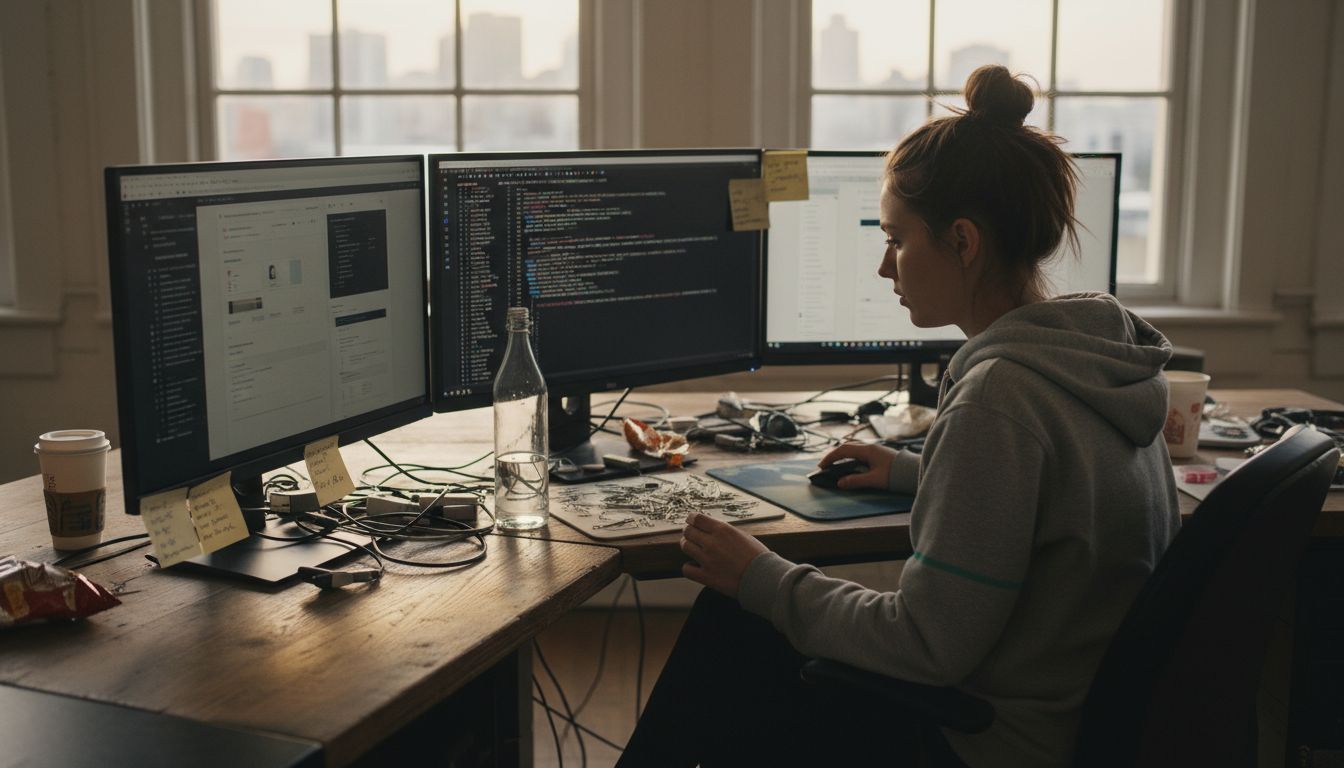 Developer minimizing website code at desk