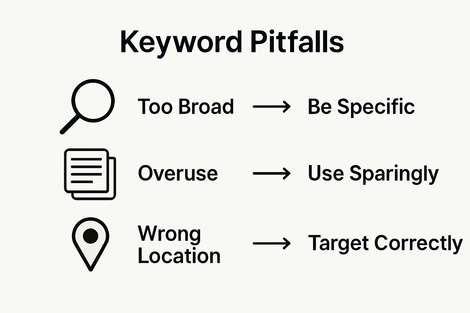 Infographic on common local keyword pitfalls and fixes