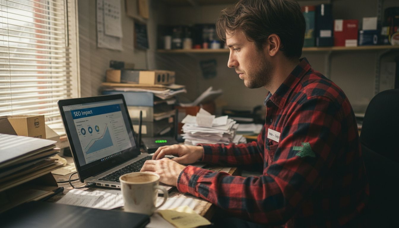 Shop owner working on SEO via reviews