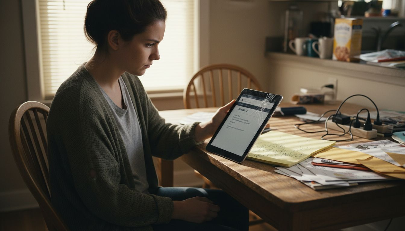 Manager checking business info on tablet