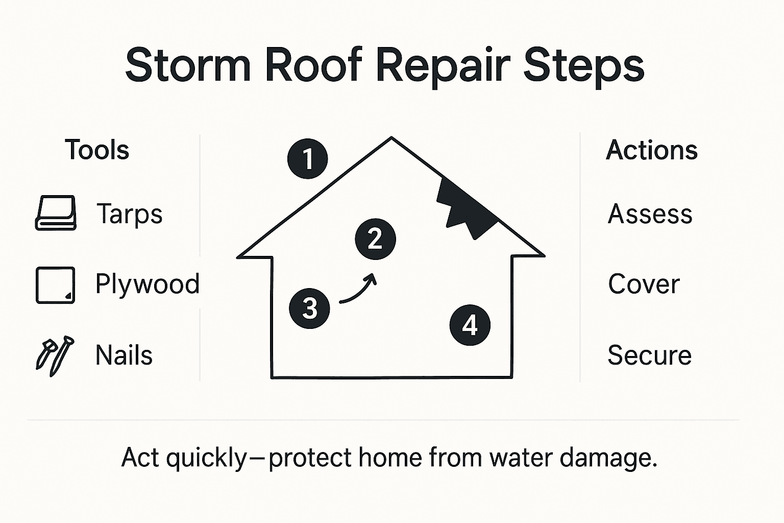 Infographic showing five emergency roof repair steps