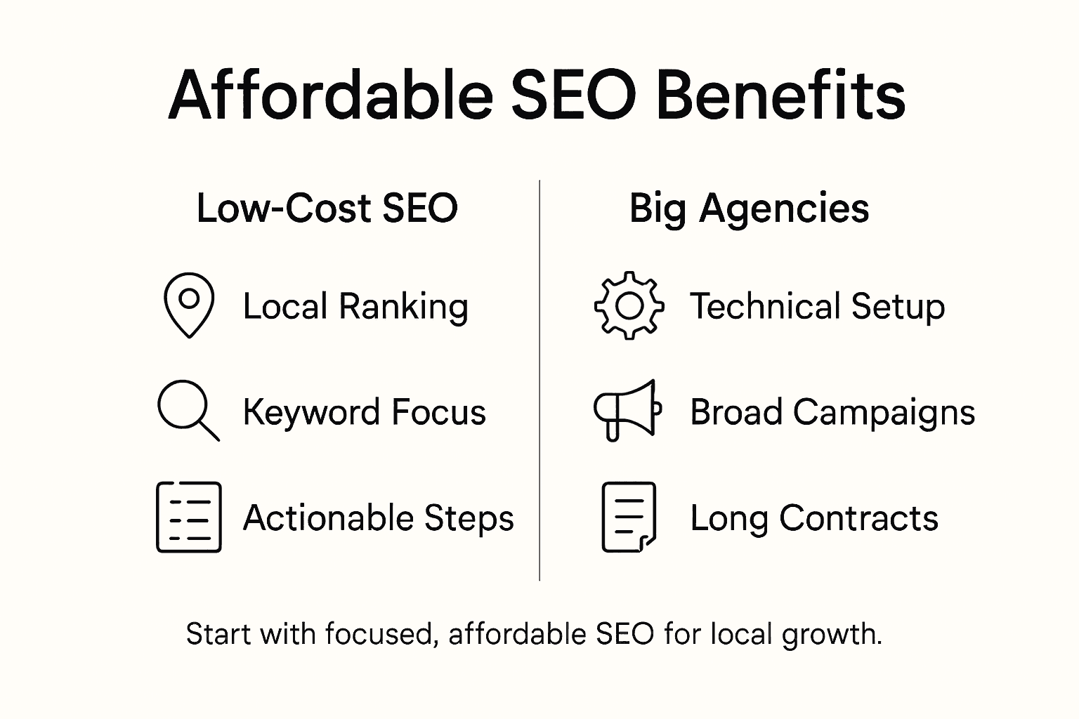Infographic showing affordable SEO benefits comparison