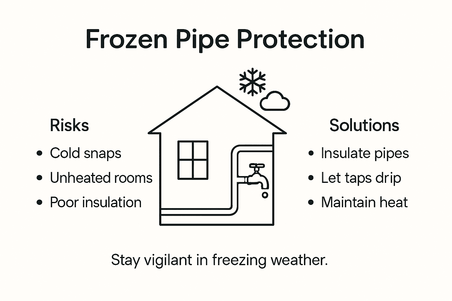 Infographic with frozen pipe risks and prevention tips