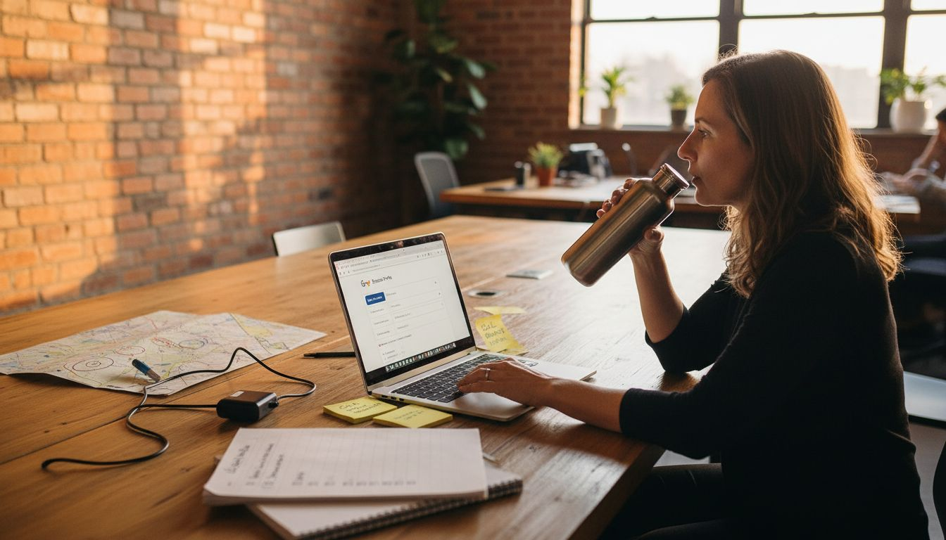 Business owner updating Google Business Profile laptop
