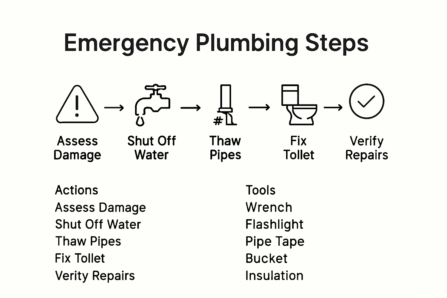 Infographic showing five key emergency plumbing steps