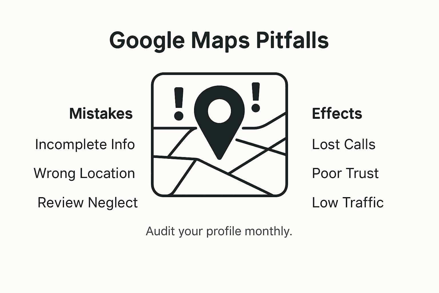 Infographic showing Google Maps optimization mistakes