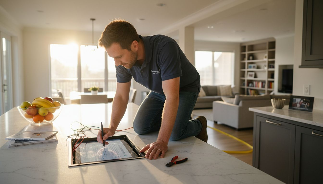 Installer setting up kitchen touchscreen control panel