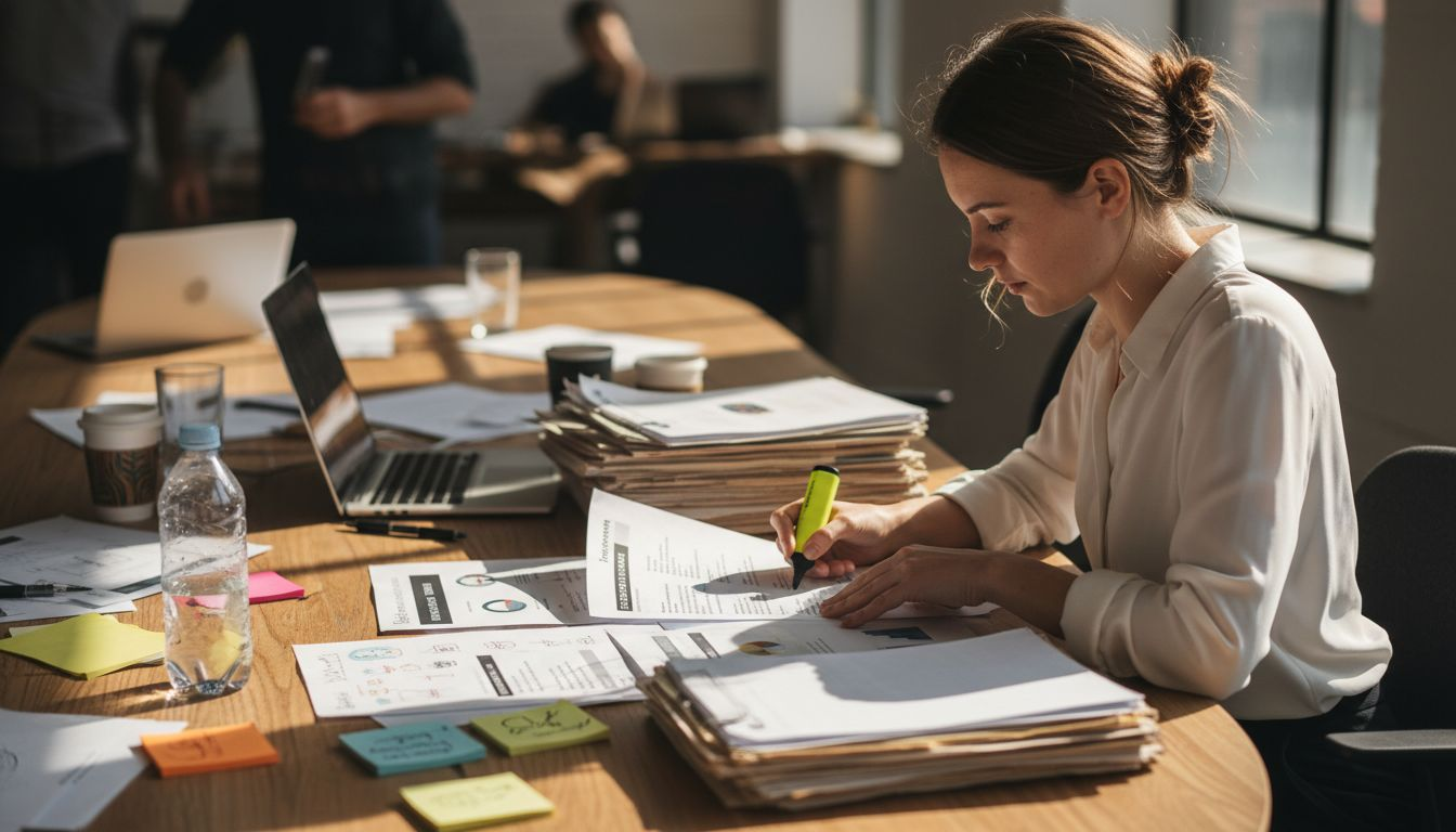 Woman analyzing quality of online peer reviews
