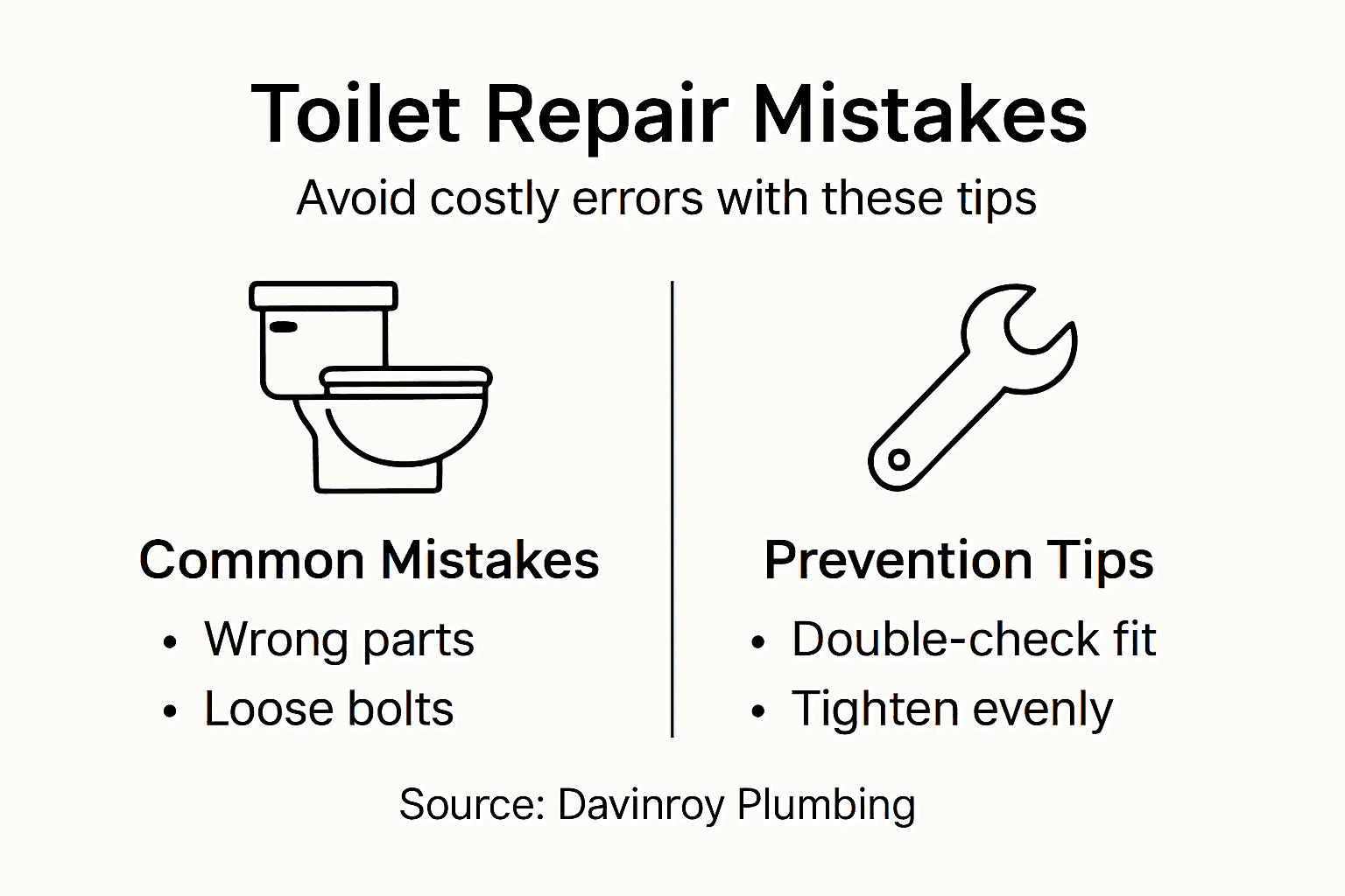 Infographic highlighting toilet repair mistakes and tips
