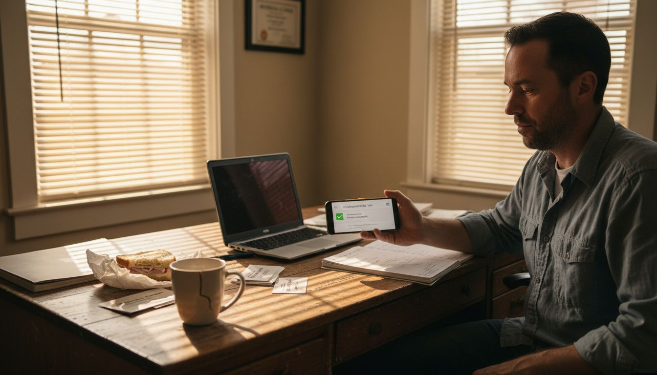 Owner testing website on mobile at desk