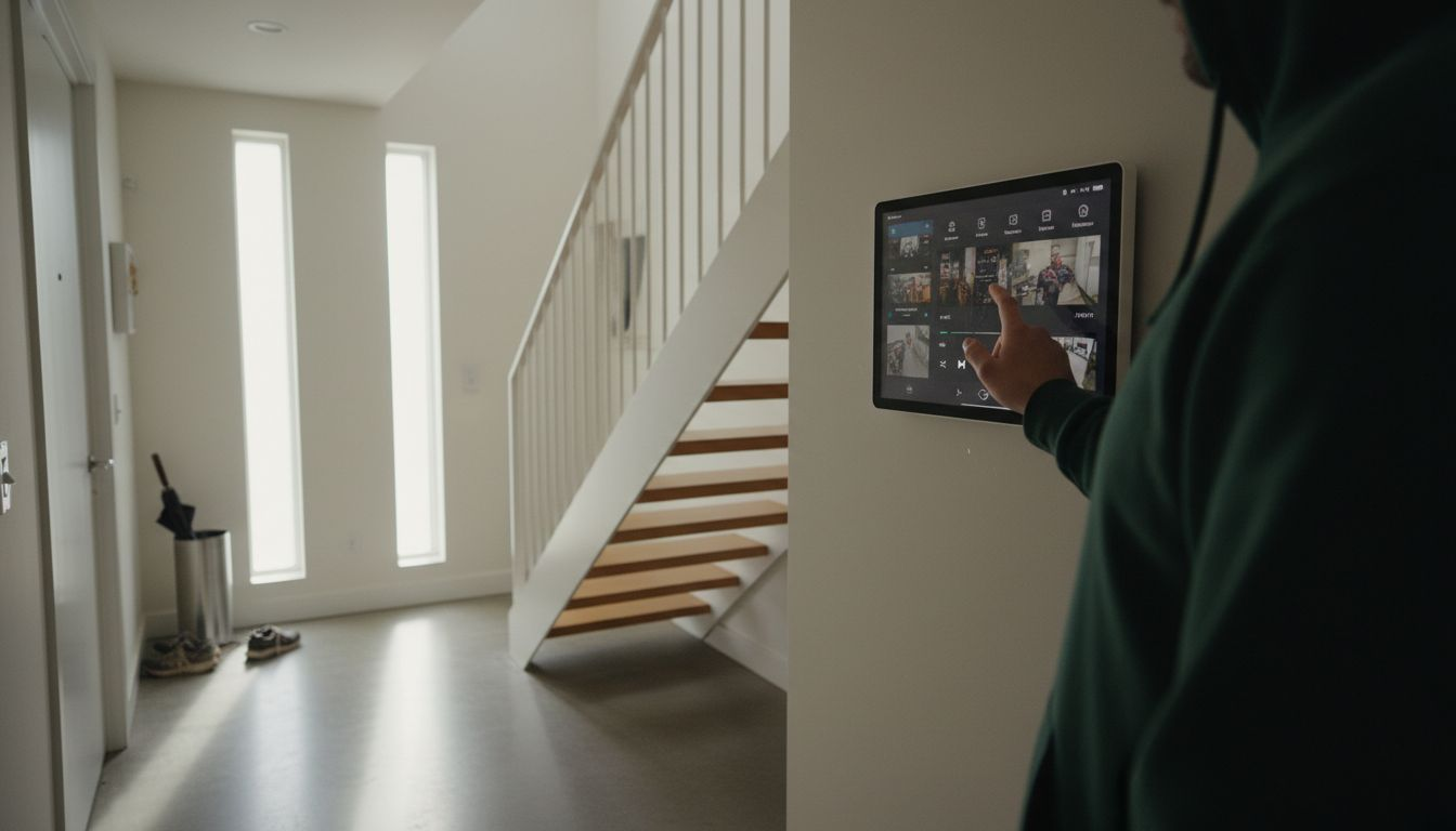 User operating wall-mounted smart home tablet
