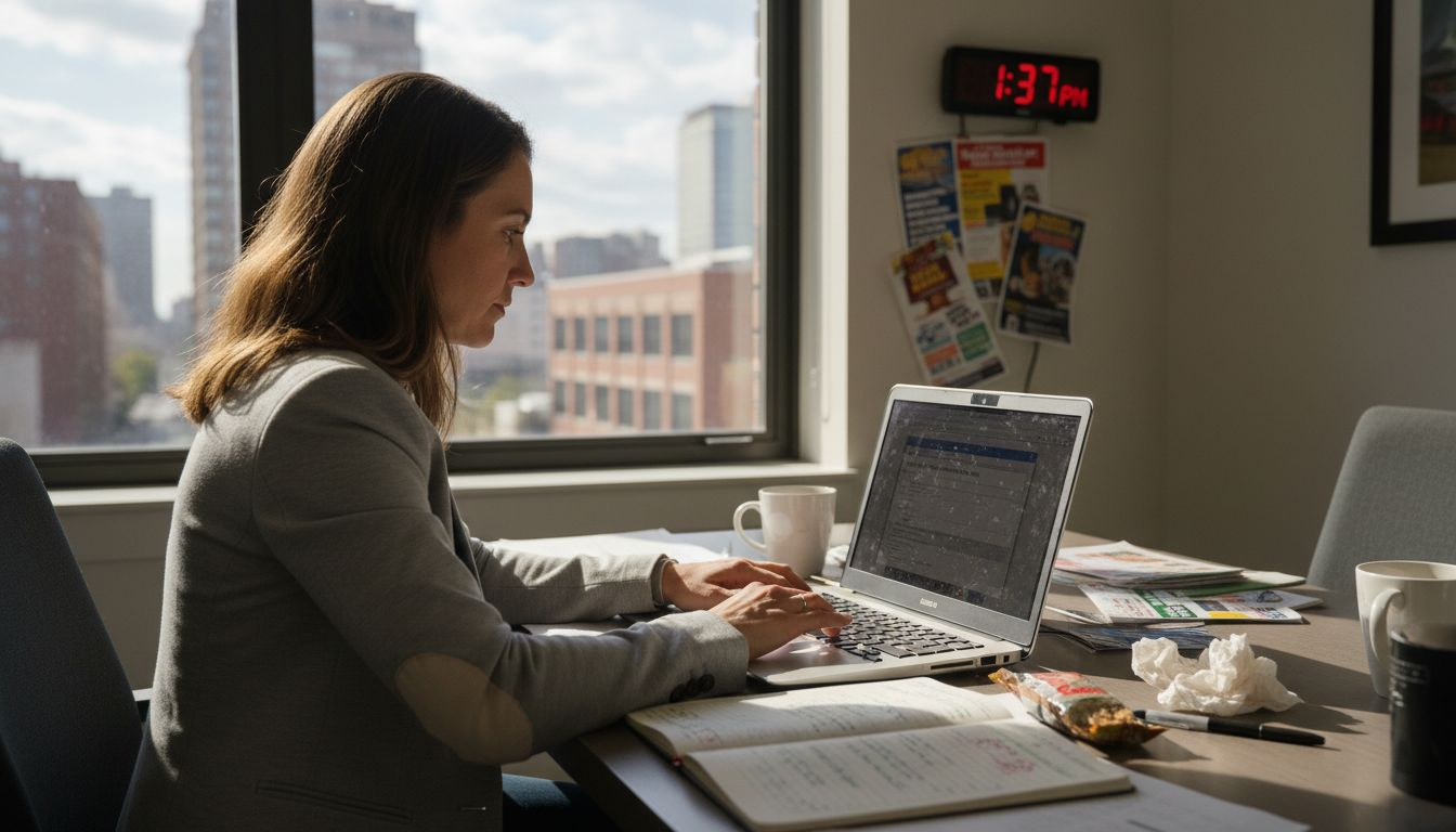 Consultant entering business info into directory