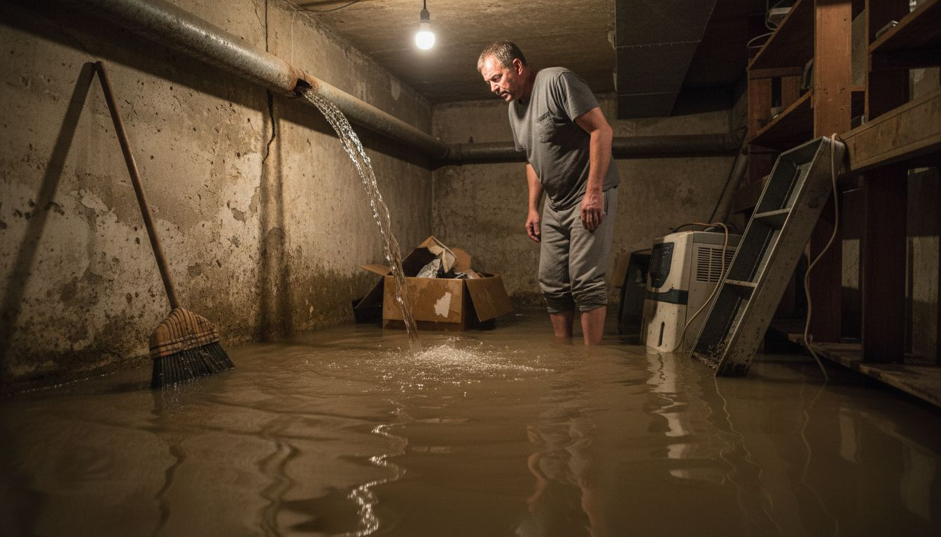 Homeowner facing flooded basement plumbing crisis