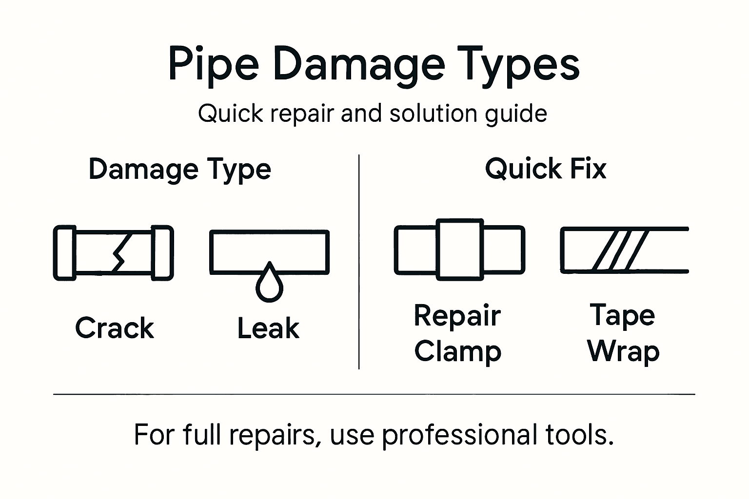 Infographic summarizing types of pipe damage and quick fixes