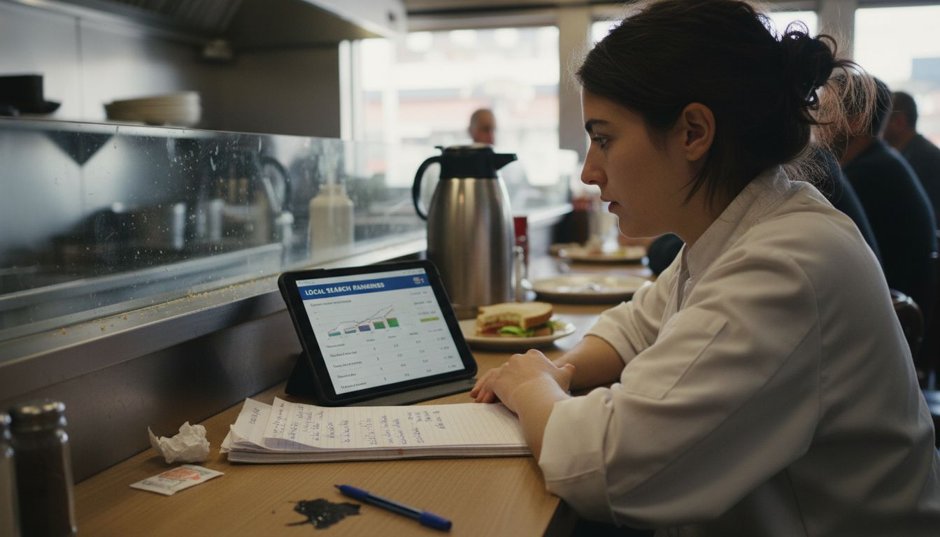 Woman tracking restaurant SEO rankings