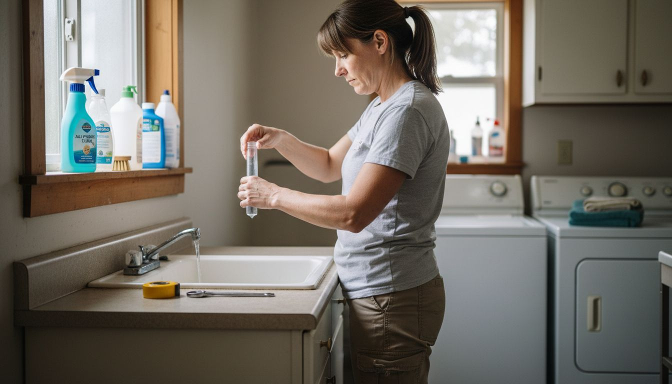 Plumber testing water quality indoors