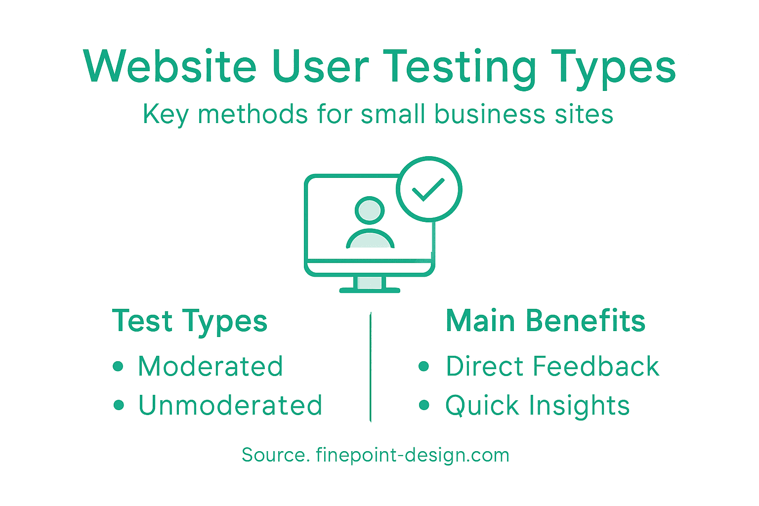 Infographic with website user testing types and benefits