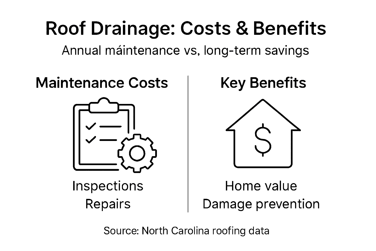 Infographic comparing roof drainage costs and benefits